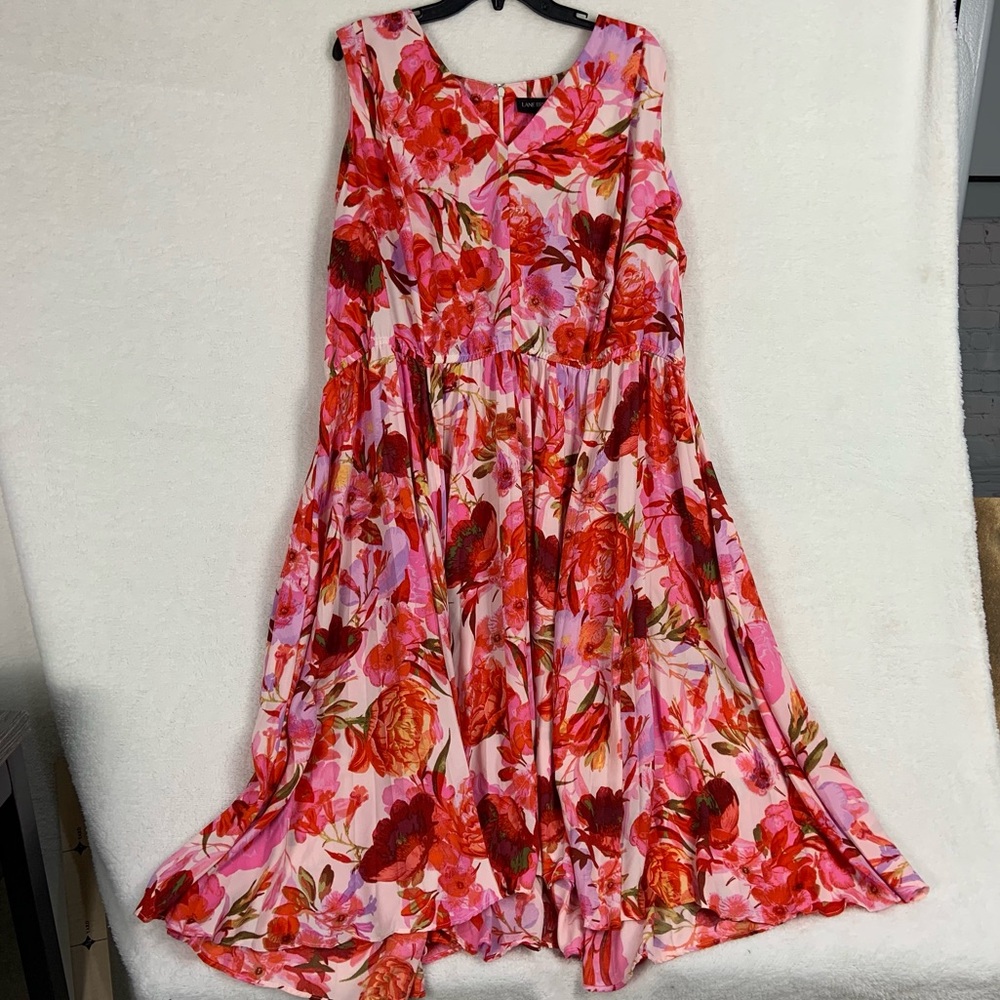 Lane Bryant Floral Pleated Fit & Flare Dress Midi Multicolor Women’s Size 26
